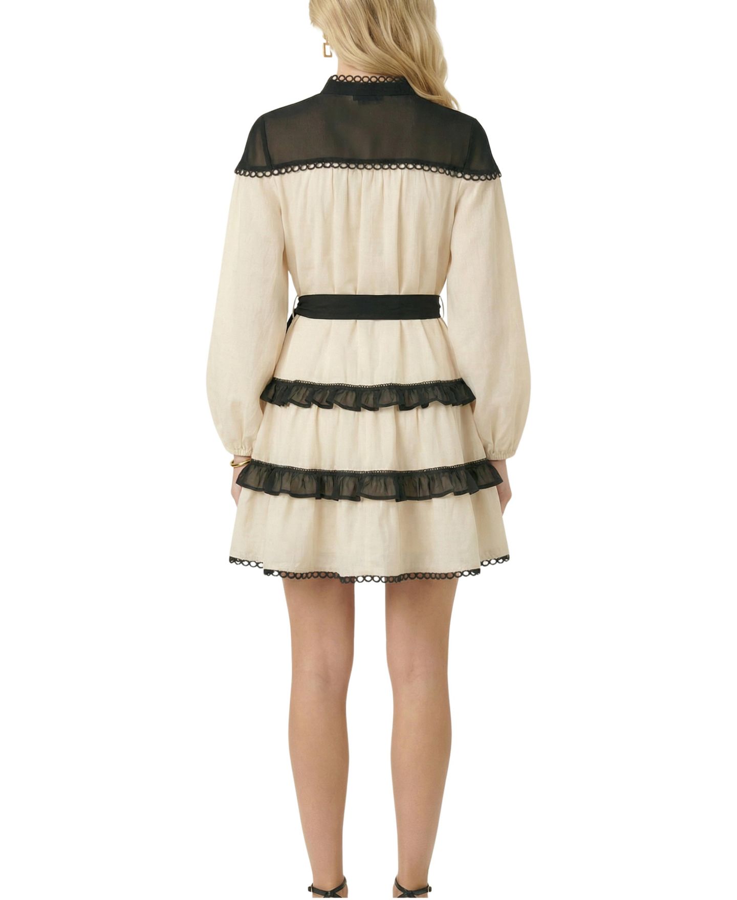 Женское платье Modenaire Rayon-Blend Ruffle Lace Sheer-Yoke Mini, цвет: Молочно-белый — фото 2