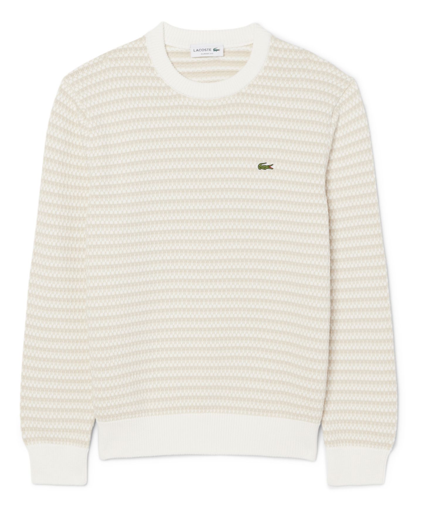 Мужской свитер Lacoste Striped Crewneck Pullover, цвет: Белый — фото 4