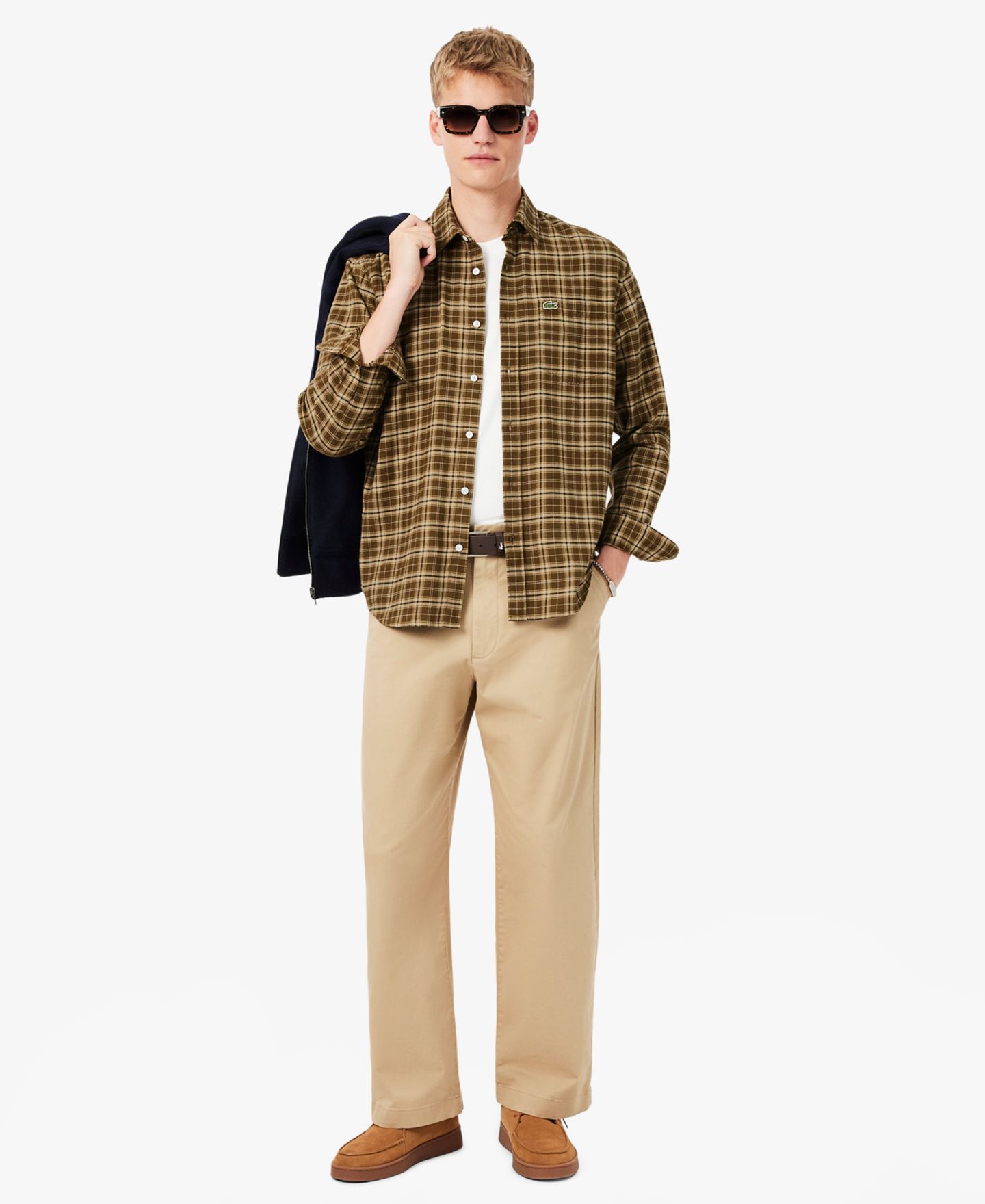 Мужские рубашки Lacoste Plaid Flannel Long-Sleeve, цвет: Тёмный коричневый — фото 2
