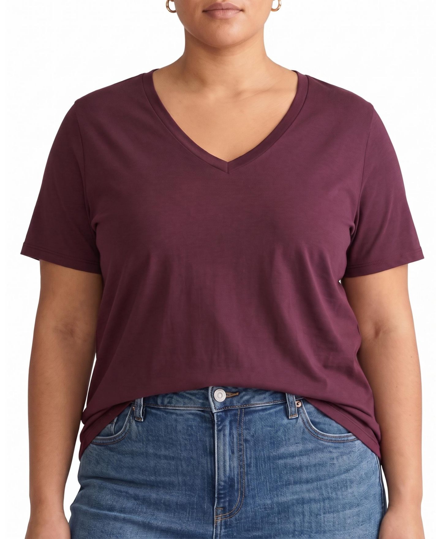 Женская футболка Universal Standard Plus Size V Rex V-Neck Short-Sleeve, цвет: Acai — фото 1