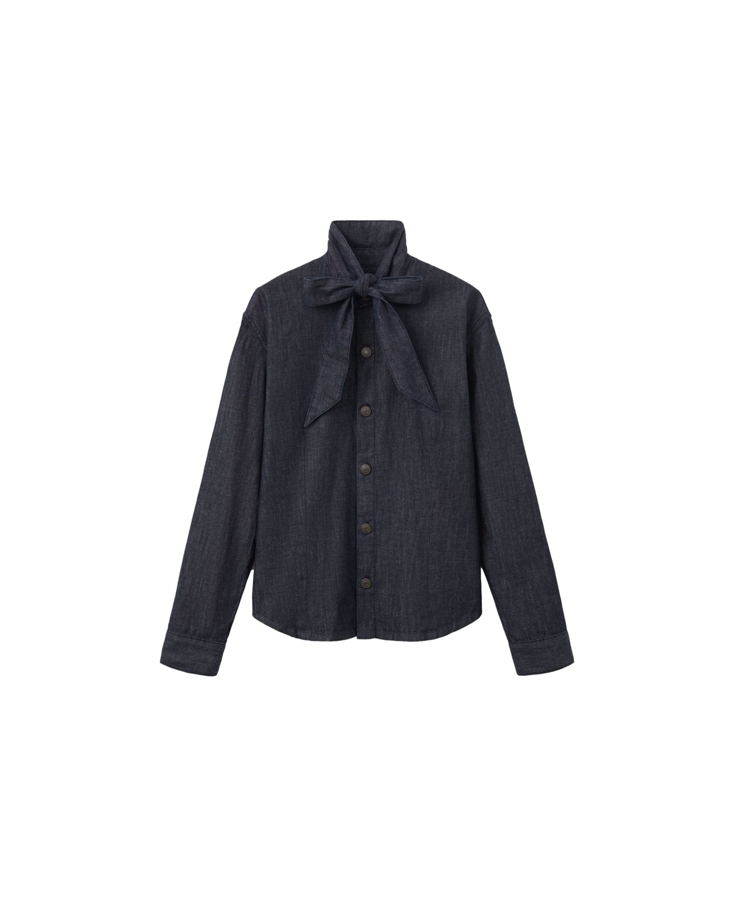 Женская рубашка Mango Becky Bow-Detail Long-Sleeve Denim, цвет: Синий — фото 1