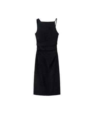 Women's Pleat Detail Midi Little Black Dress