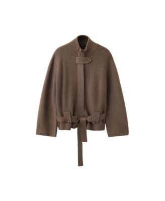 Women's Belted Knit High Neck Long-Sleeve Jacket
