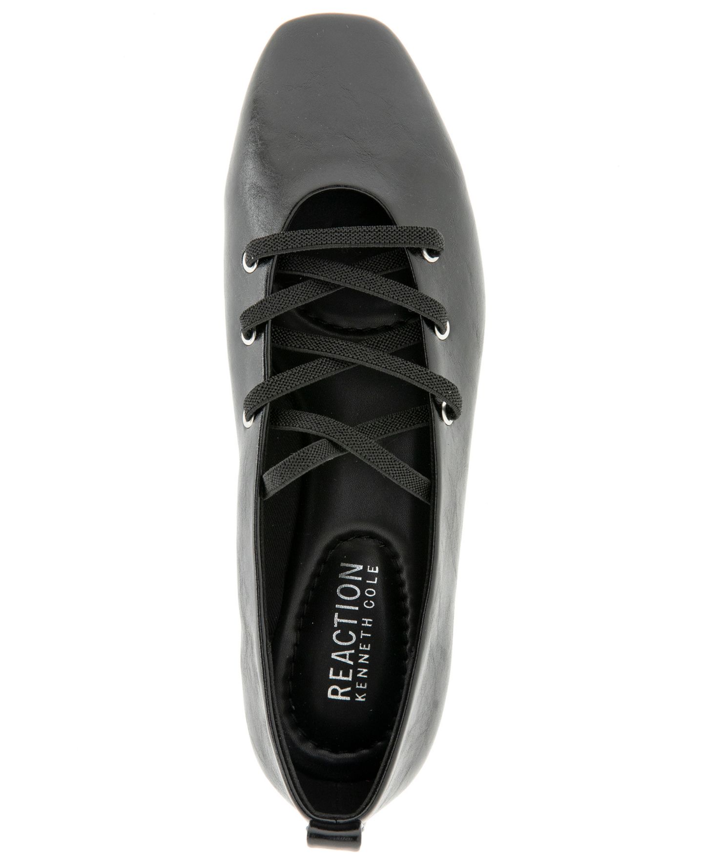 Женские балетки Kenneth Cole Reaction Maxima Square Toe Lace-Up Faux Leather Ballet, цвет: Чёрный — фото 4