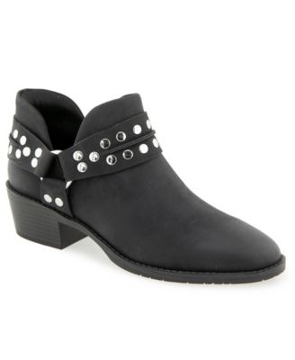 Women's Sharp Studded Moto Faux Leather Ankle Booties