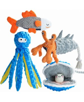 Crinkle Squeaky Dog Toys Ocean Theme Plush Rope Tug Durable Aggressive Chewers