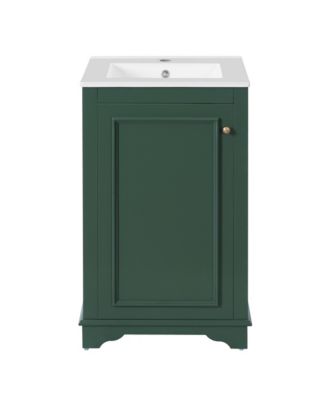 20 Inch Freestanding Bathroom Vanity, MDF Cabinet with Solid Wood Frame, Ceramic Integrated Sink, 1 Faucet Hole and Overflow