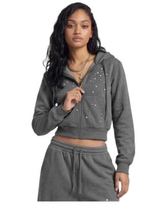 Women's Studded Cropped Full-Zip Hoodie