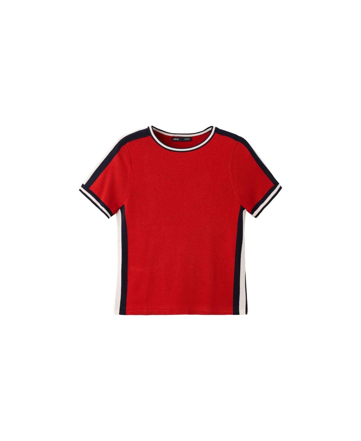 Mango Women's Crewneck Short-Sleeve Contrasting-Stripes Sweater - Red
