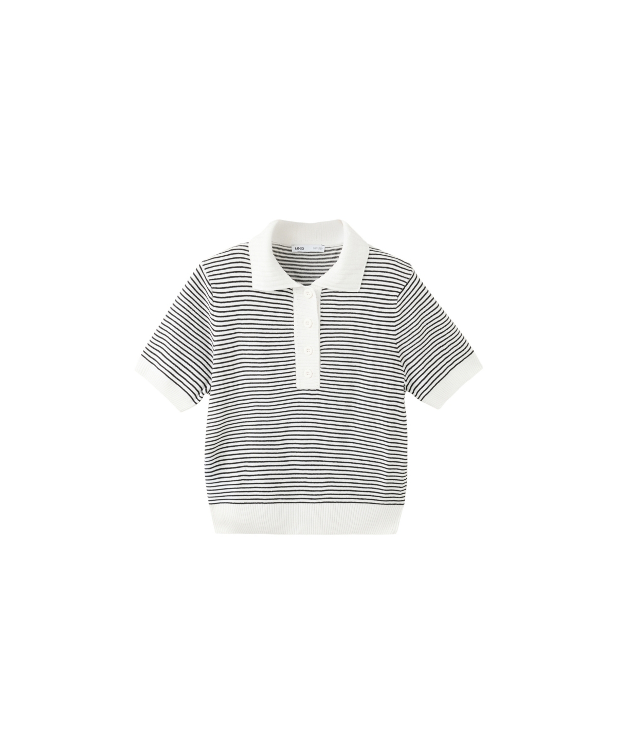 Mango Women's Striped Fine-Knit Short-Sleeve Polo Neck Sweater - Ecru