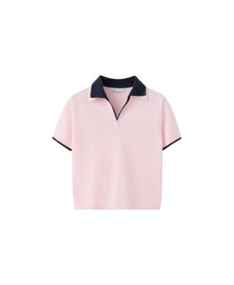 Women's Contrast Polo Neck Two-Tone Fitted Sweater
