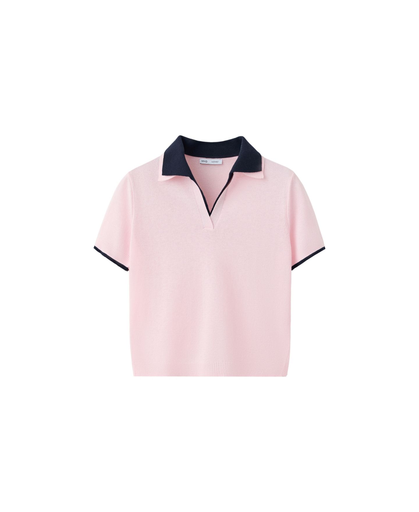 Женский свитер Mango Contrast Polo Neck Two-Tone Fitted, цвет: Светлый розовый — фото 1