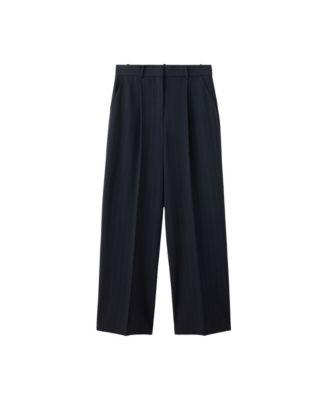Women's Pinstripe Pleated Straight-Leg Pants