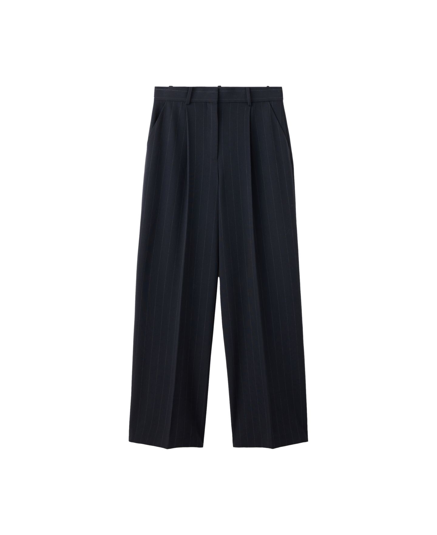 Женские брюки Mango Pinstripe Pleated Straight-Leg, цвет: Тёмно-синий — фото 1