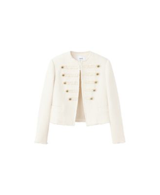 Women's Tweed Frog-Closure Fringed Jacket