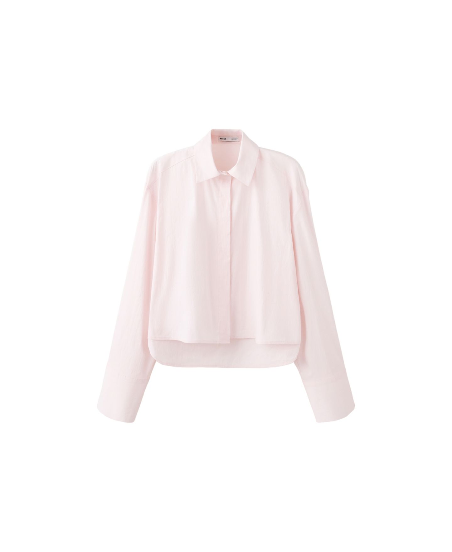 Женский топ Mango Asymmetrical Concealed-Button Cotton-Blend, цвет: Розовый — фото 1