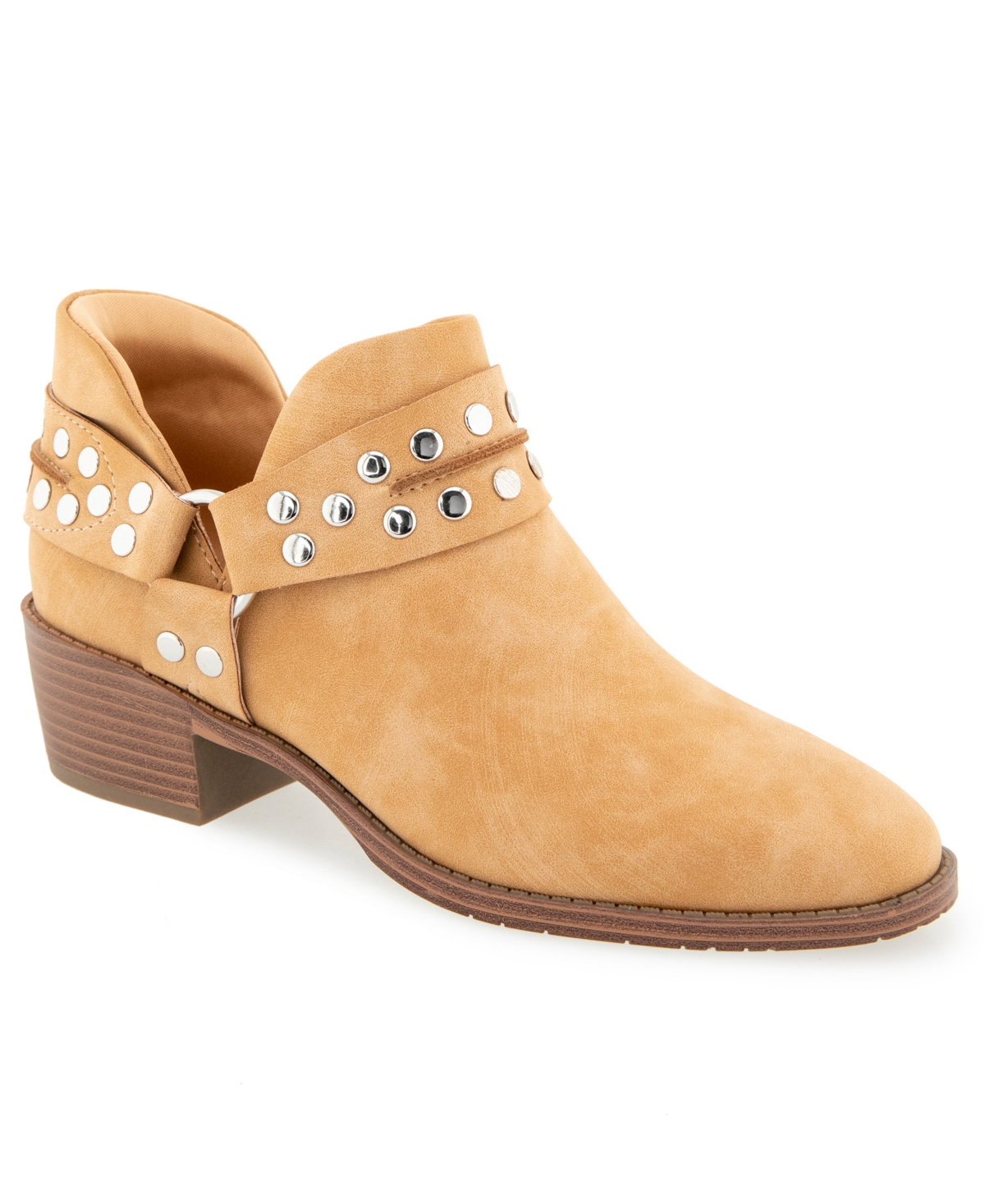 Kenneth Cole Reaction Women's Sharp Studded Moto Faux Leather Ankle Booties - Camel