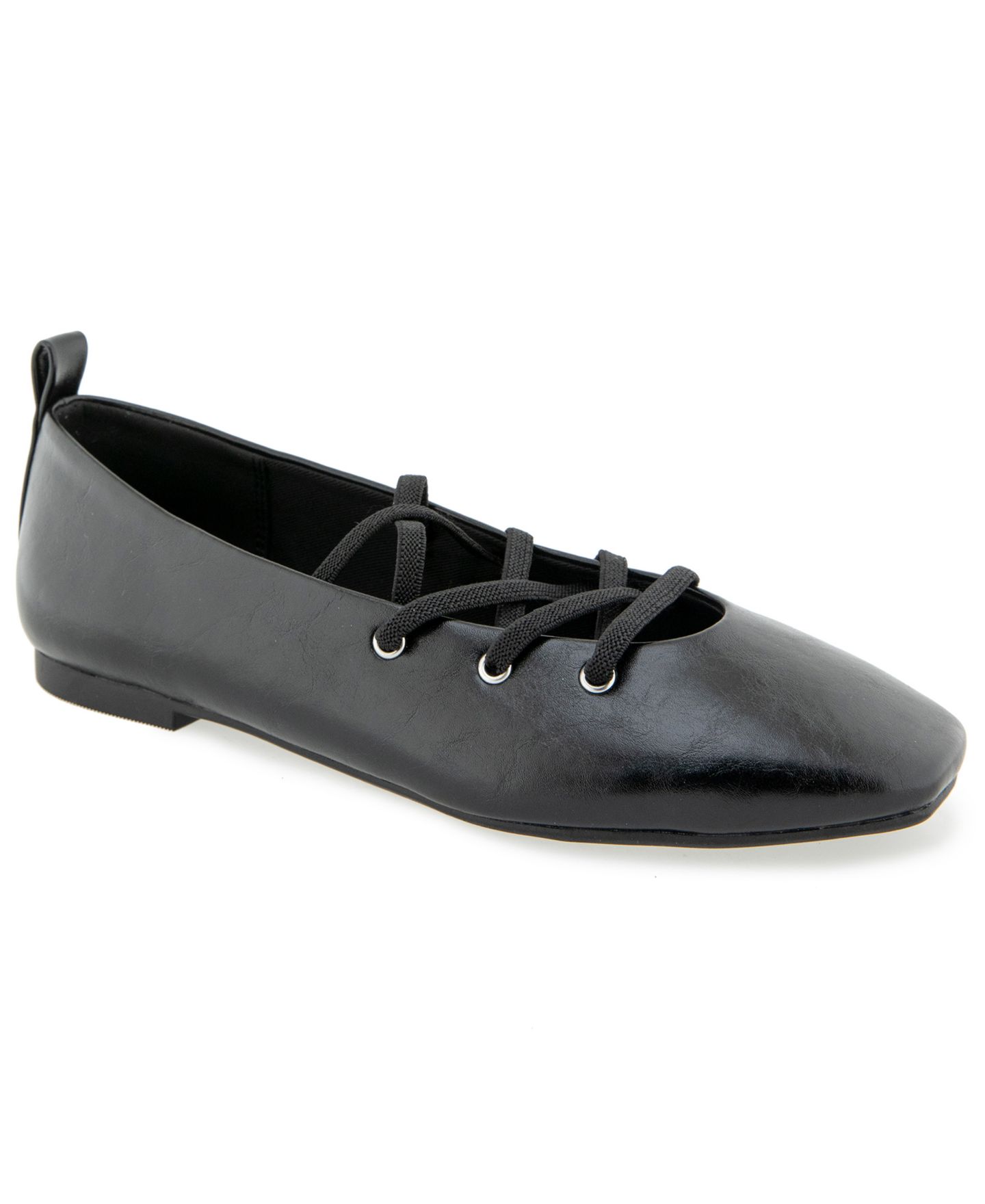 Женские балетки Kenneth Cole Reaction Maxima Square Toe Lace-Up Faux Leather Ballet, цвет: Чёрный — фото 9