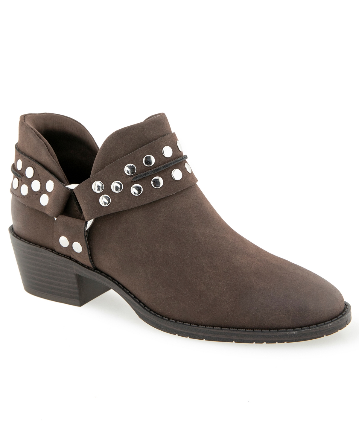 Kenneth Cole Reaction Women's Sharp Studded Moto Faux Leather Ankle Booties - Chocolate