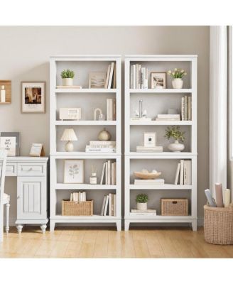 Set of 2 Narrow Bookcases – 5-Tier with Adjustable Shelves, 71" Tall Farmhouse Bookshelf for Living Room and Office