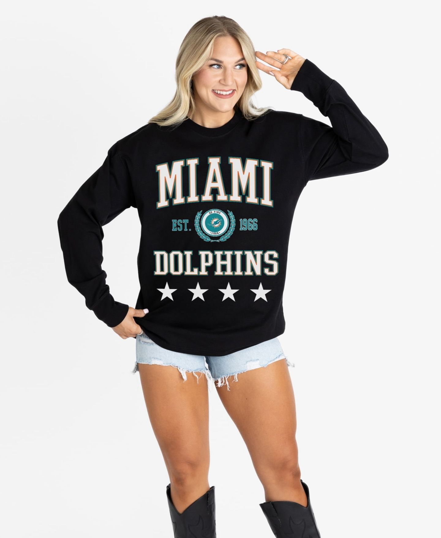 Женская футболка Gameday Couture Black Miami Dolphins Oversized Everyday Star Long-Sleeve — фото 4
