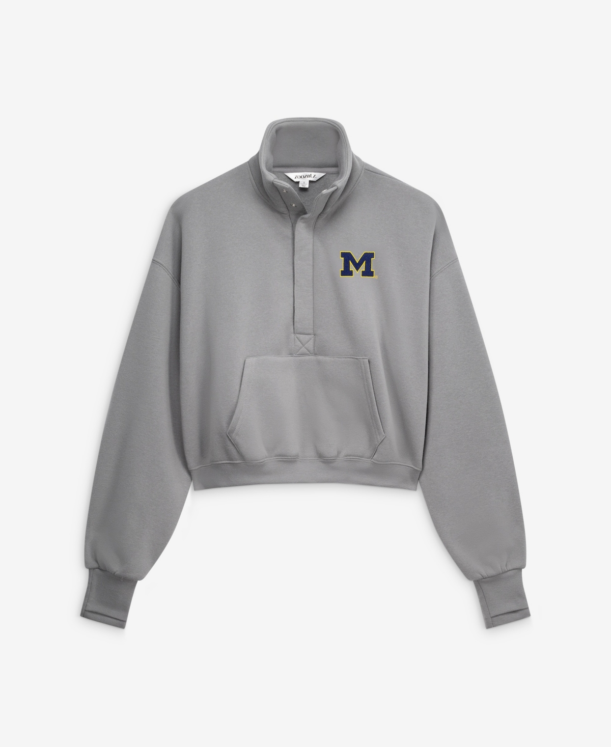 ZooZatz Women's Gray Michigan Wolverines Cropped Powerhouse Half-Snap Sweatshirt - Gray