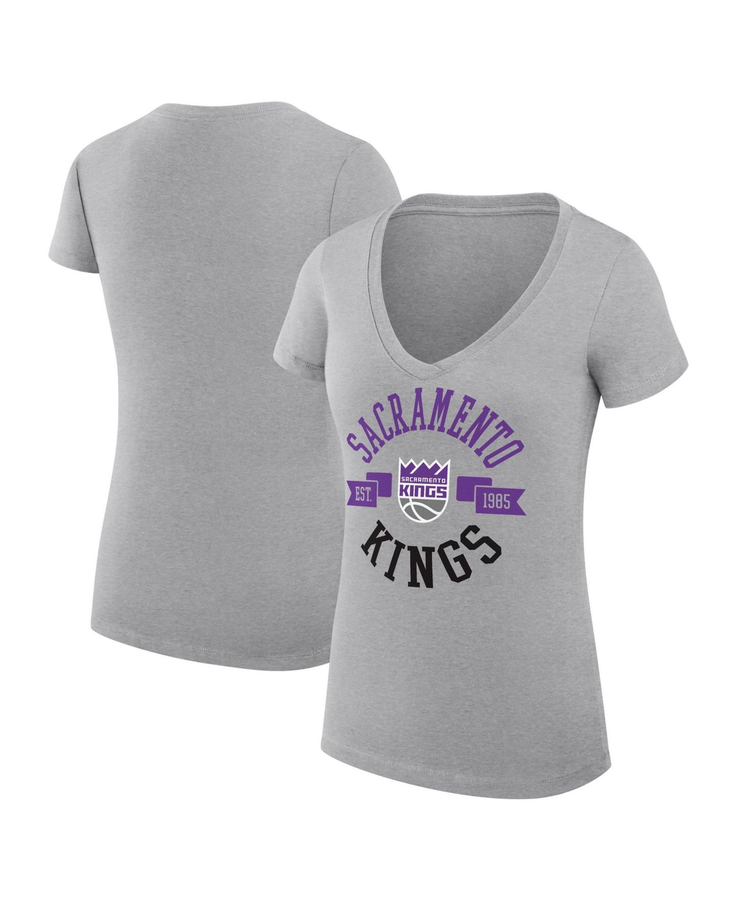 Женская футболка G-III 4Her by Carl Banks Heather Gray Sacramento Kings Super-Slim Fit Lightweight Large City Logo V-Neck — фото 1