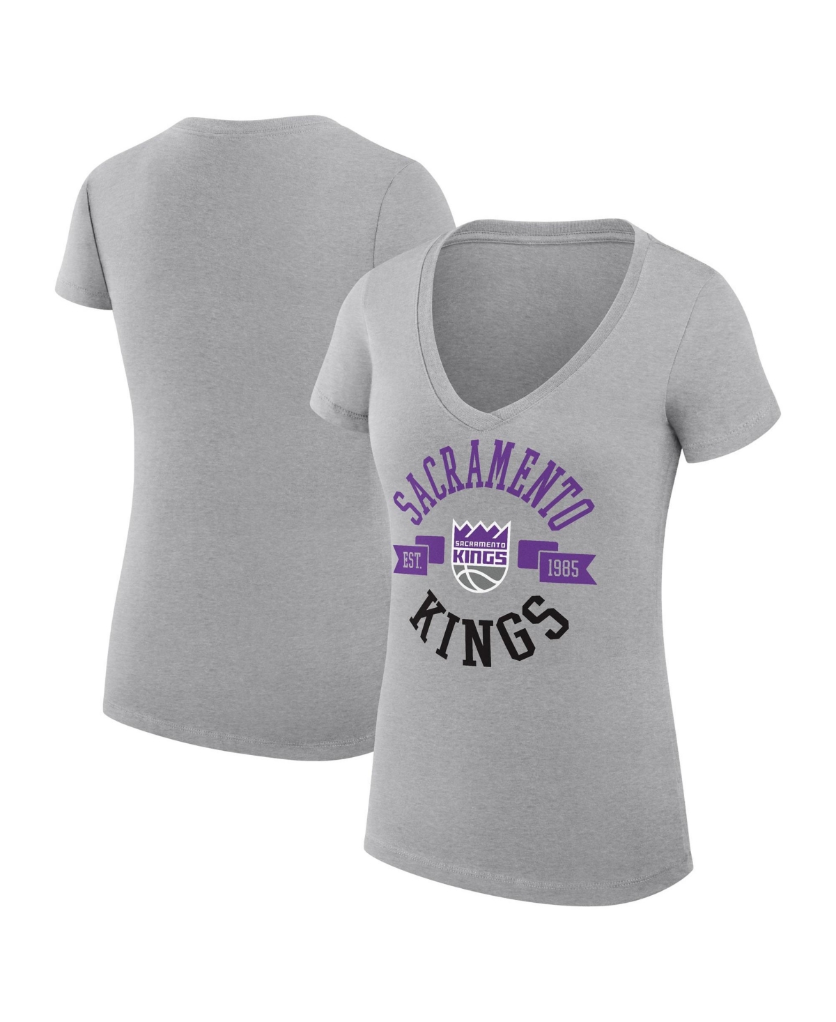 G-iii 4Her by Carl Banks Women's Heather Gray Sacramento Kings Super-Slim Fit Lightweight Large City Logo V-Neck T-Shirt - Heather Gray