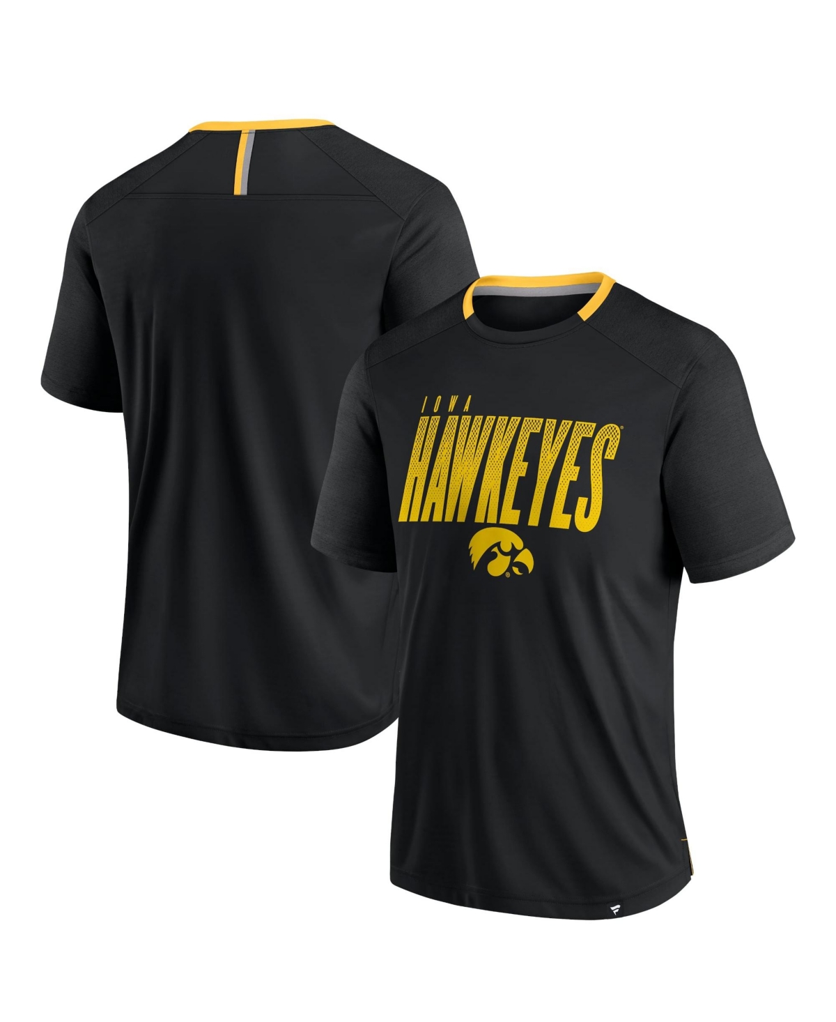 Fanatics Men's Black Iowa Hawkeyes Defender Fade Slant T-Shirt - Black, Gold