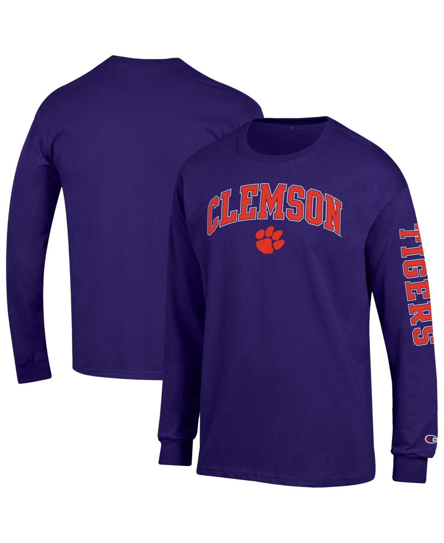 Мужская футболка Champion Purple Clemson Tigers Arch Over Logo 2-Hit Long-Sleeve — фото 1