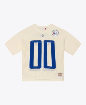 Men's Mitchell Ness Cream Philadelphia 76ers Hardwood Classics Retro Roots Short-Sleeve Sweater Jersey