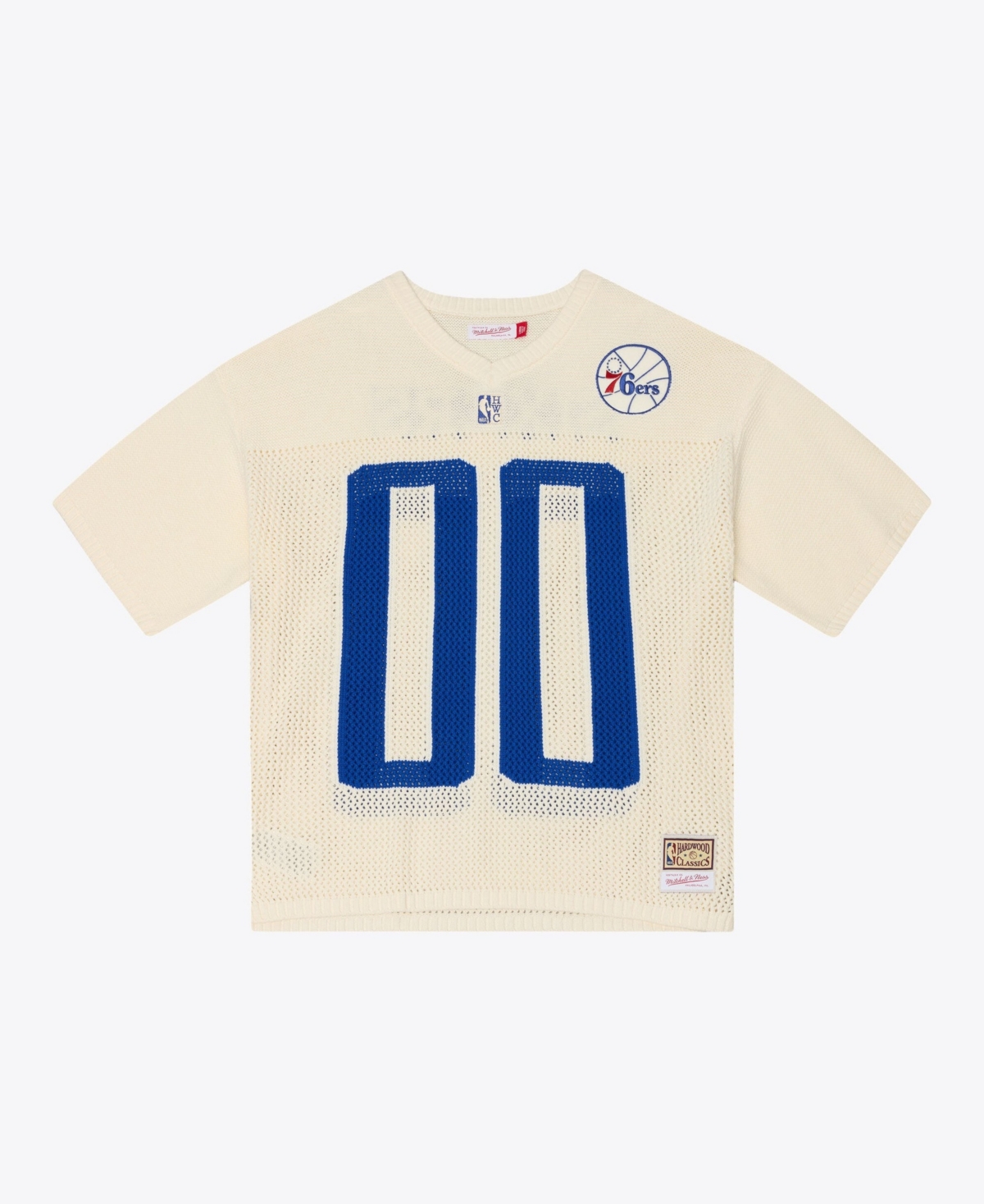 Mitchell & Ness Men's Mitchell Ness Cream Philadelphia 76ers Hardwood Classics Retro Roots Short-Sleeve Sweater Jersey - Cream