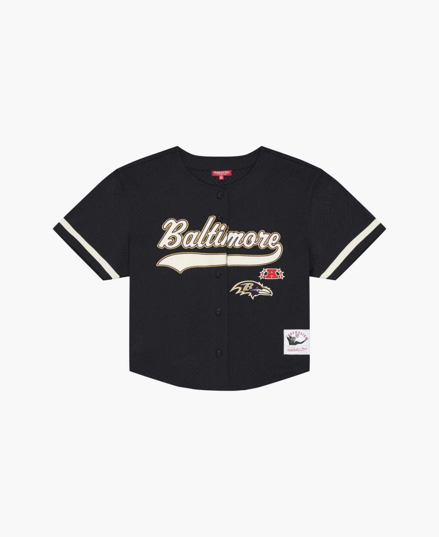 Женский топ Mitchell & Ness Mitchell Ness Black Baltimore Ravens Retro Roots Baseball Jersey — фото 2
