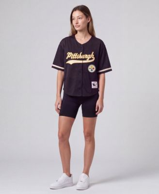 Women's Mitchell Ness Black Pittsburgh Steelers Retro Roots Baseball Jersey