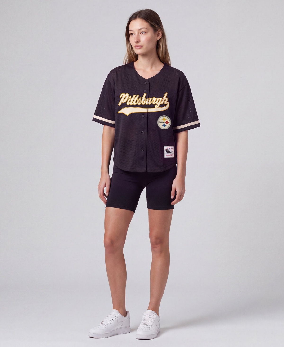 Mitchell & Ness Women's Mitchell Ness Black Pittsburgh Steelers Retro Roots Baseball Jersey - Black