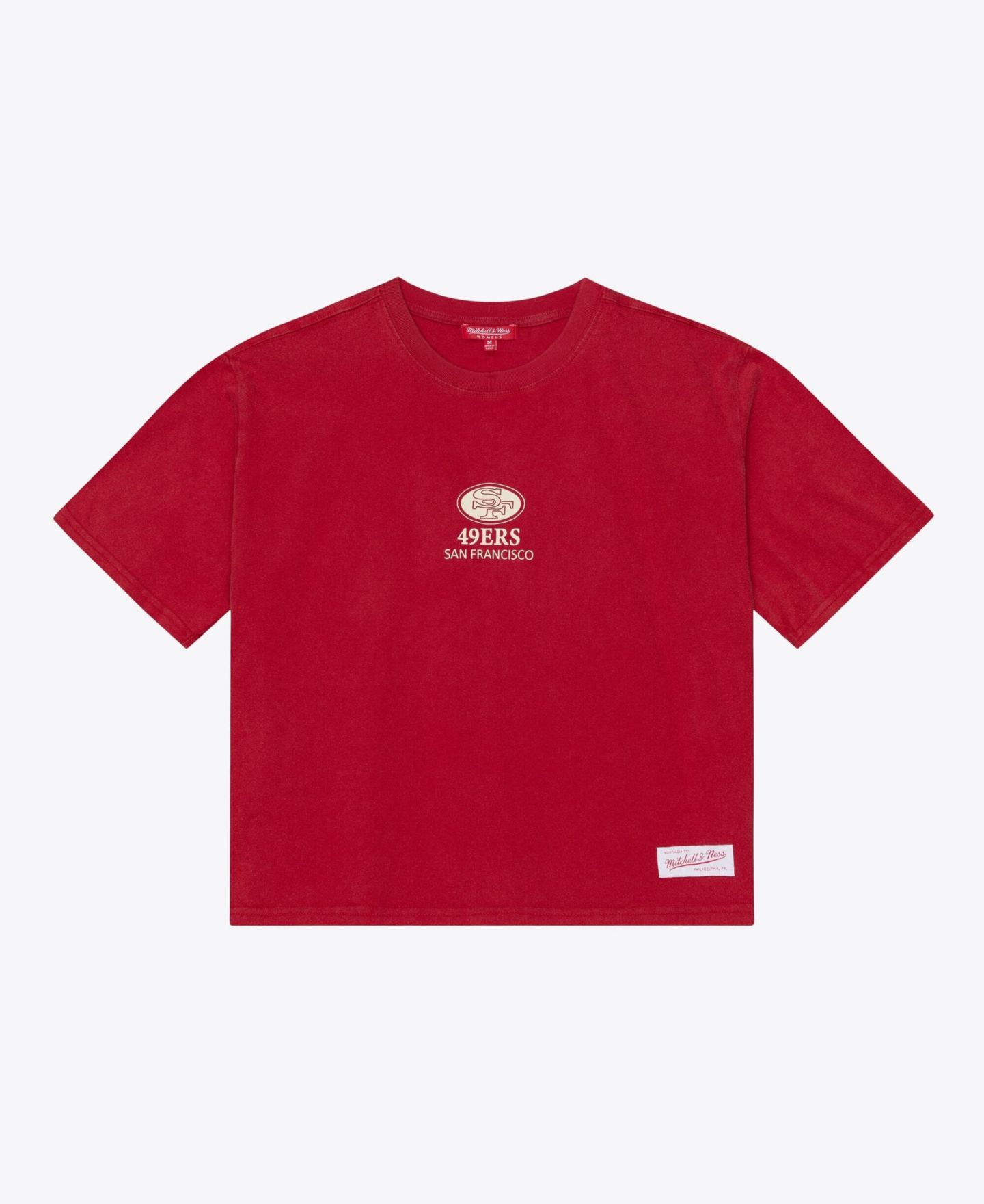 Женская футболка Mitchell & Ness Mitchell Ness Scarlet San Francisco 49ers Core Essentials Micro Logo Boxy Crop — фото 2