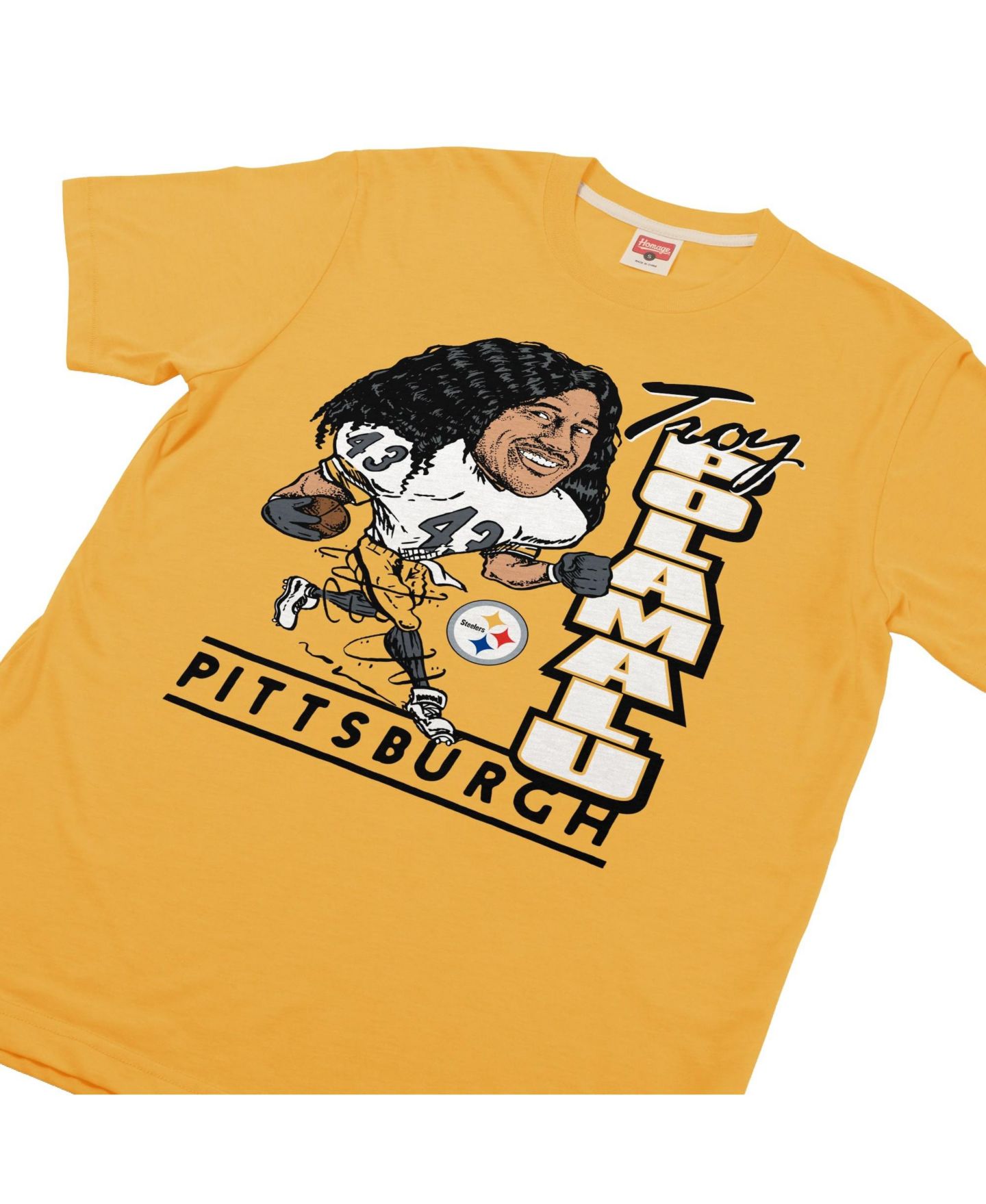 Футболка Homage Troy Polamalu Gold Pittsburgh Steelers Caricature Player Graphic Tri-Blend — фото 3