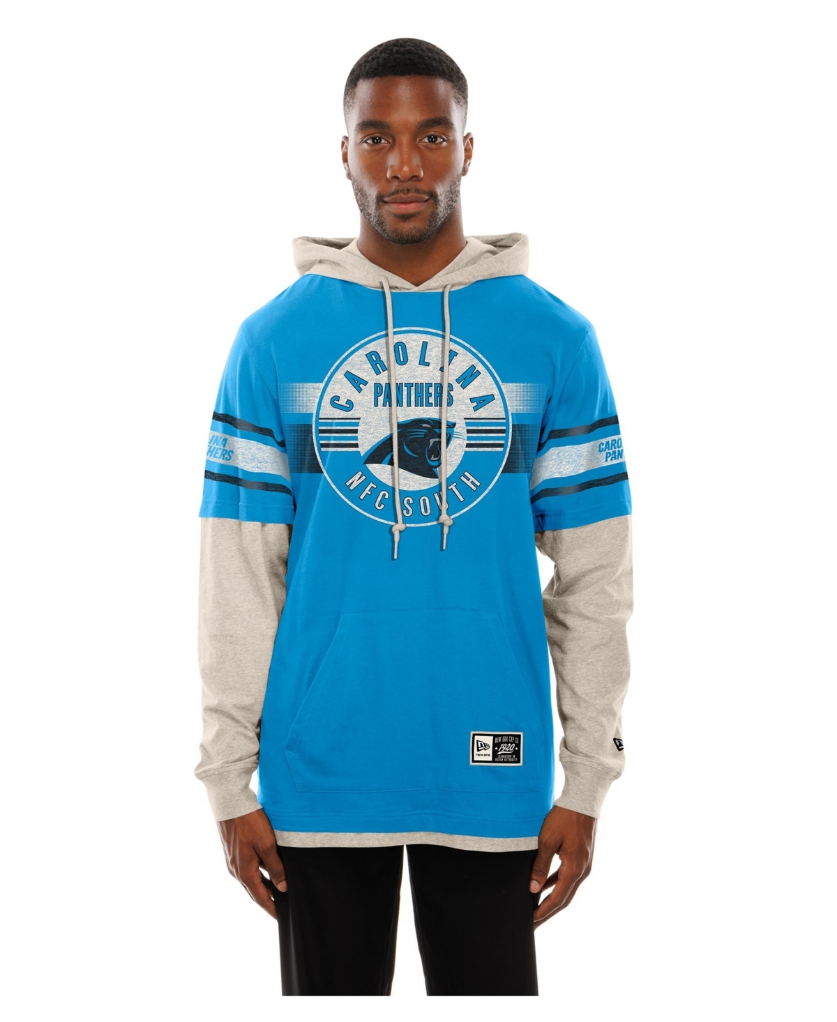 New Era Men's Blue Carolina Panthers Twofer Layered Long-Sleeve Hooded T-Shirt - Blue