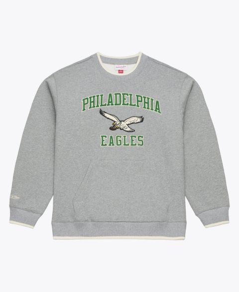 Мужская толстовка Mitchell & Ness Mitchell Ness Heather Gray Philadelphia Eagles Premium Essentials Crew