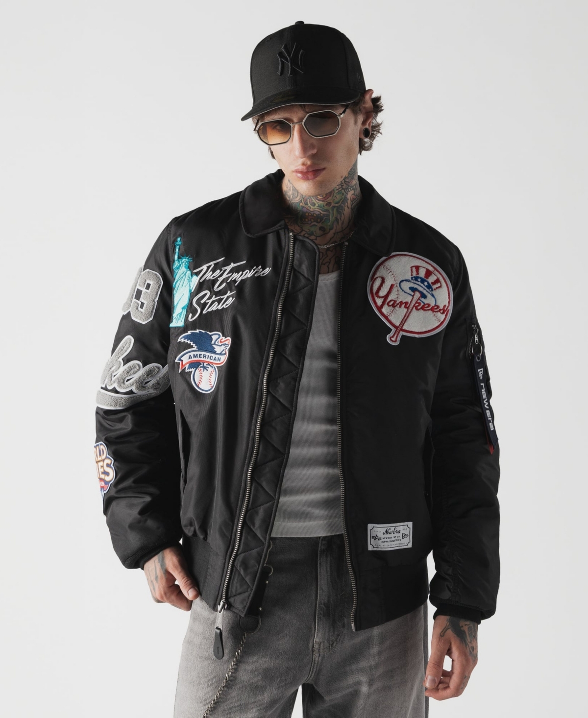 New Era Men's x Alpha Industries Black New York Yankees Ma-1 Full-Zip Bomber Jacket - Black