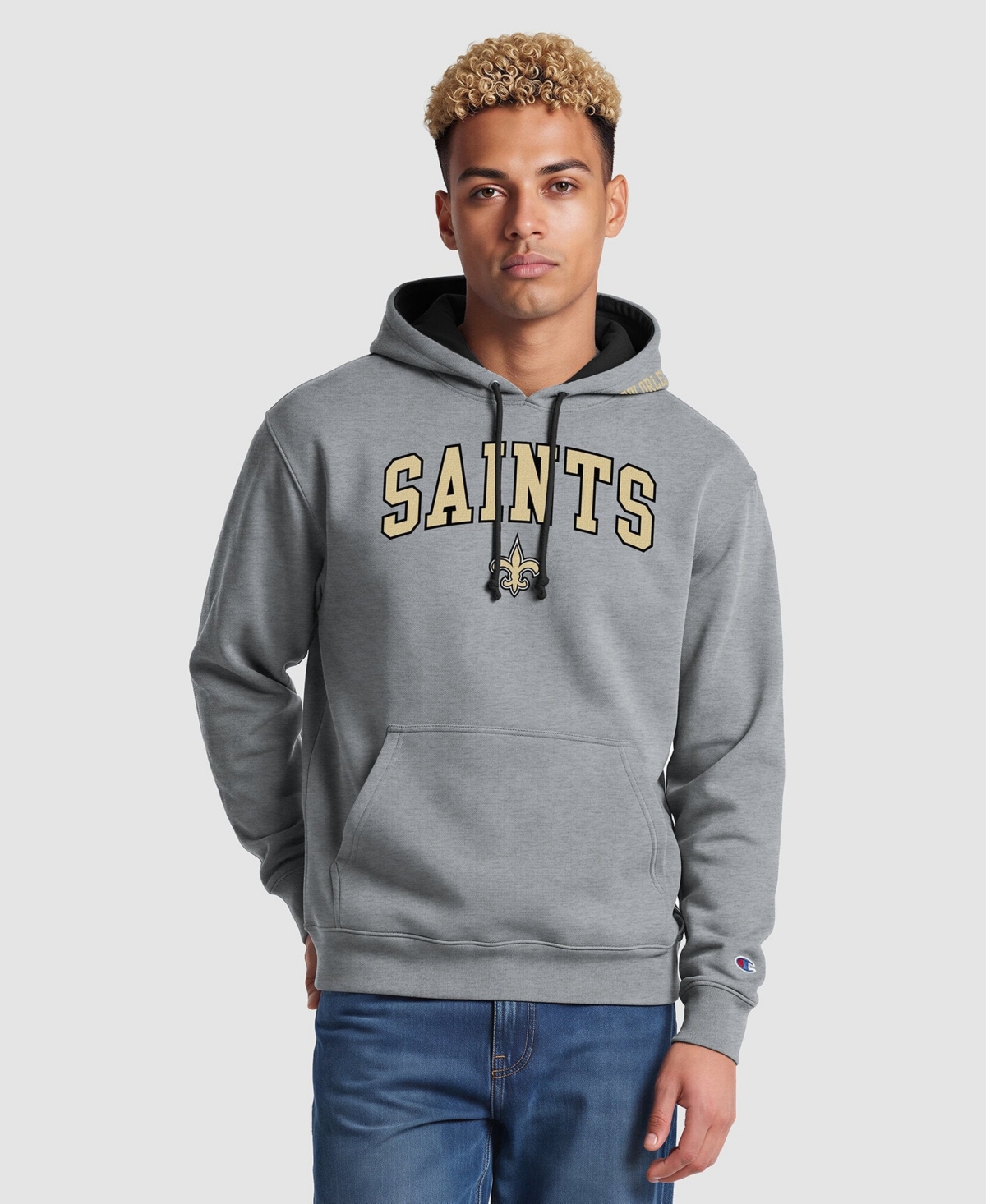 Champion Men's Heather Gray/Black New Orleans Saints Contrast Hoodie - Heather Gray, Black