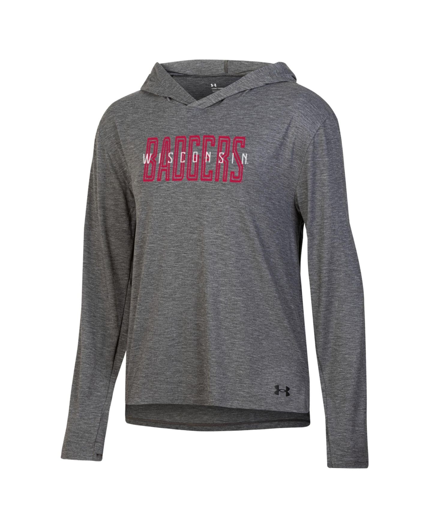 Женская футболка Under Armour Heather Black Wisconsin Badgers Breezy Long-Sleeve Hooded — фото 2