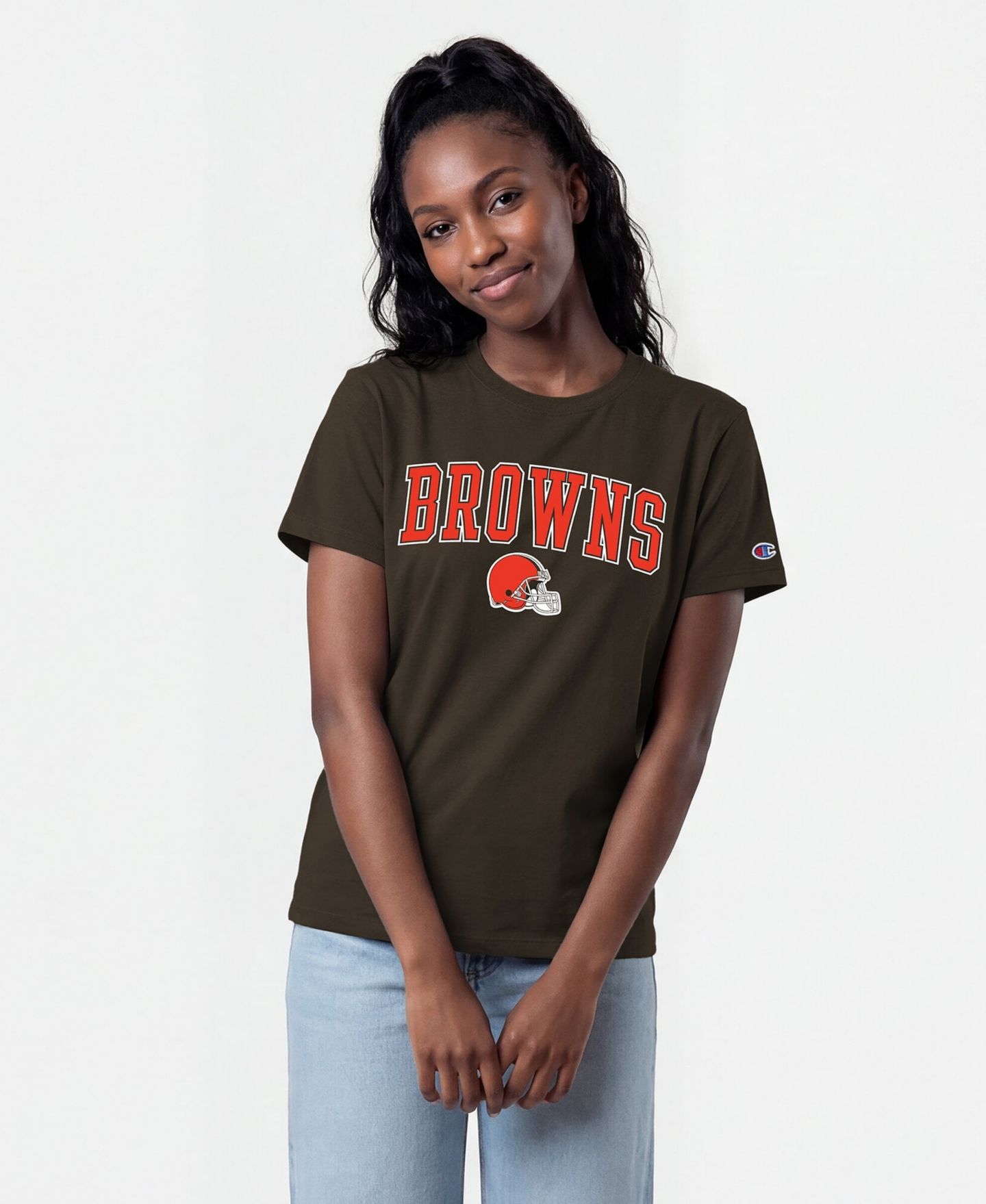 Женская футболка Champion Brown Cleveland Browns Arched Over Logo — фото 1