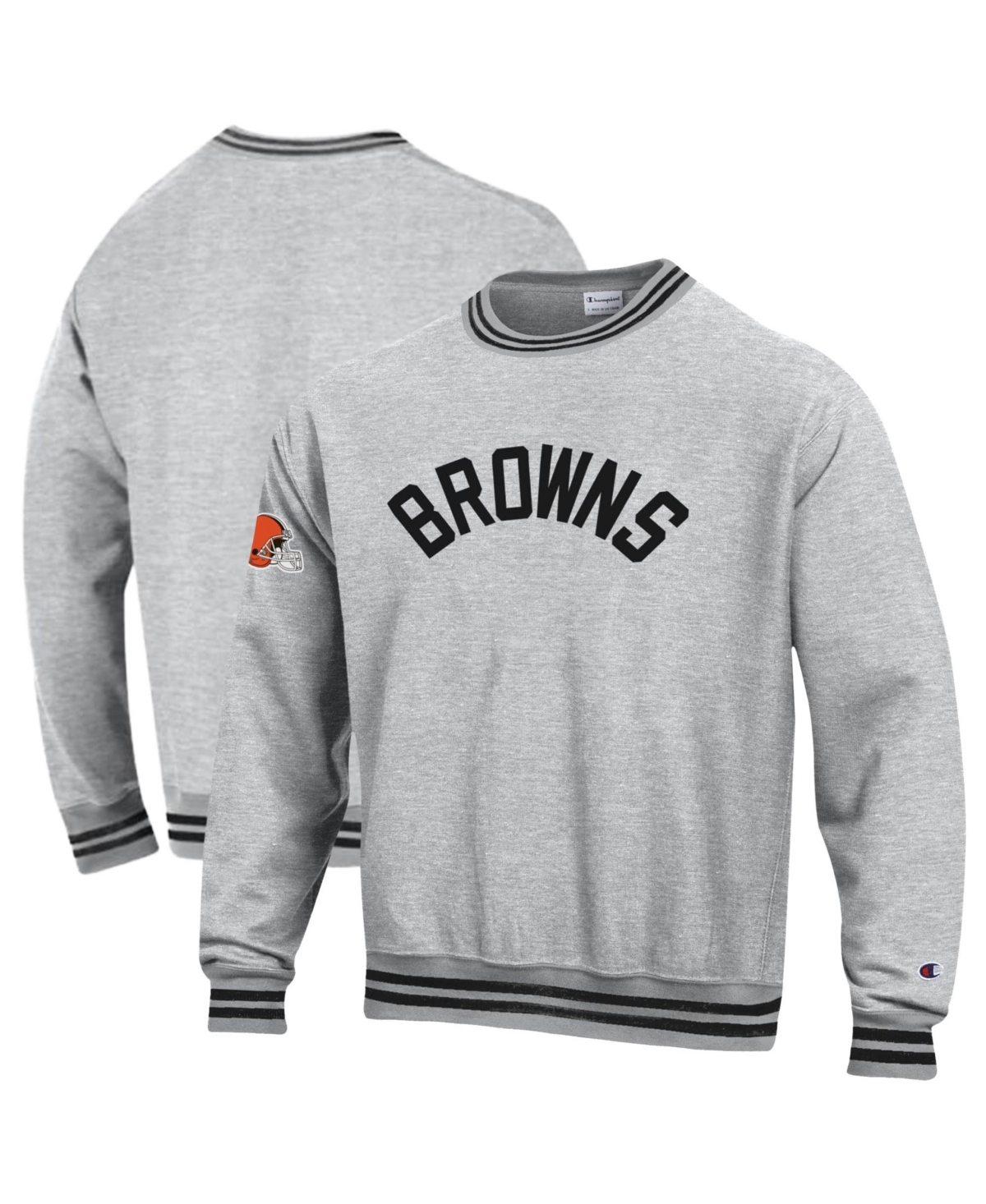 Champion Men's Heather Gray/Black Cleveland Browns Reverse Weave Yarn Dye Sweatshirt - Heather Gray, Black