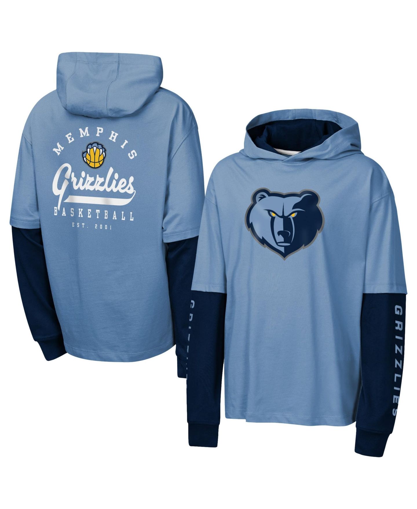 Детская футболка Outerstuff Blue Memphis Grizzlies Double Nickel Oversized Faux 2fer Hooded — фото 1