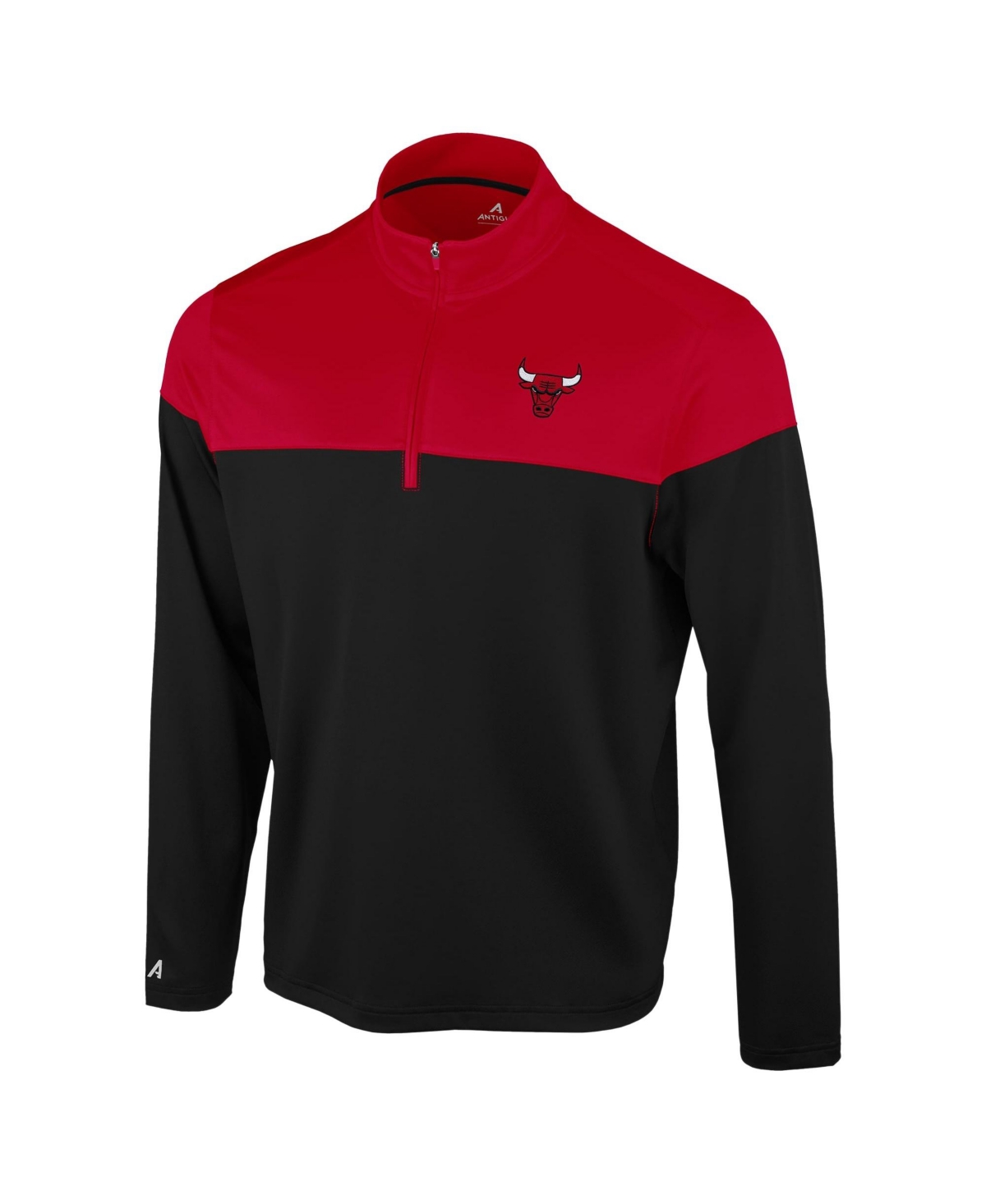 Antigua Men's Black/Red Chicago Bulls Hinder Quarter-Zip Pullover - Black, Red