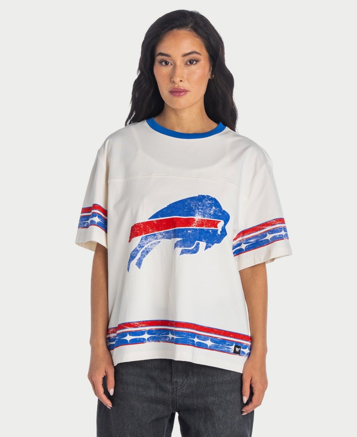 The Wild Collective Women's Cream Buffalo Bills Oversized Established Boyfriend T-Shirt - Cream