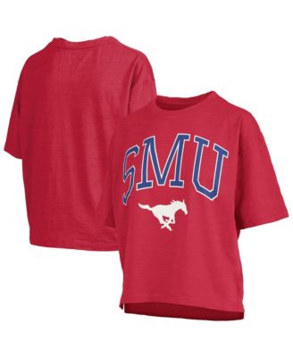 Women's Red SMU Mustangs Oversized Nelson Arch Over Logo Slub T-Shirt