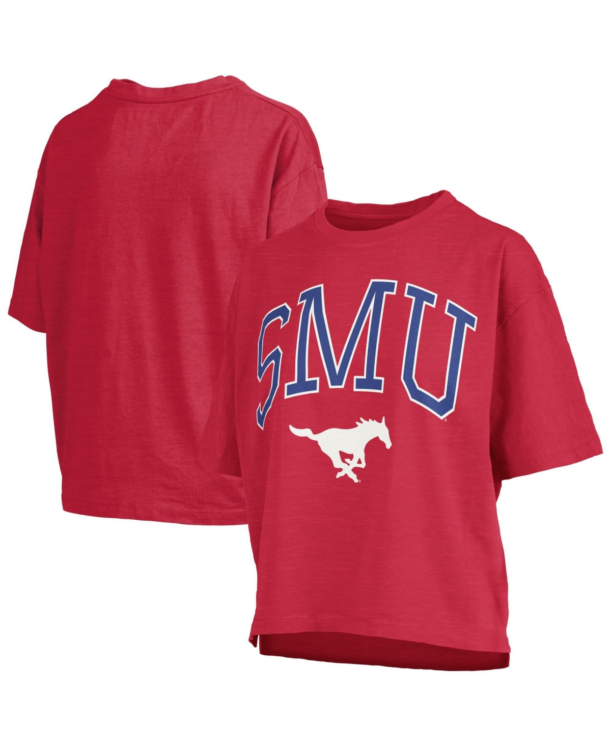 Pressbox Women's Red Smu Mustangs Oversized Nelson Arch Over Logo Slub T-Shirt - Red