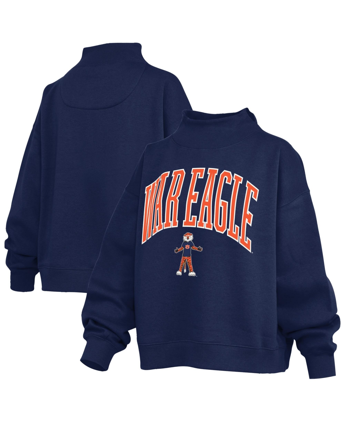Pressbox Women's Navy Auburn Tigers Oversized Slogan Fleece Mock Neck Sweatshirt - Navy